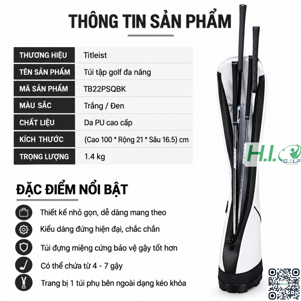 Túi đựng gậy tập Golf Titleist da PU cao cấp, đựng 4-7 gậy - CH348 18 Túi đựng gậy tập Golf Titleist da PU cao cấp, đựng 4-7 gậy - CH348