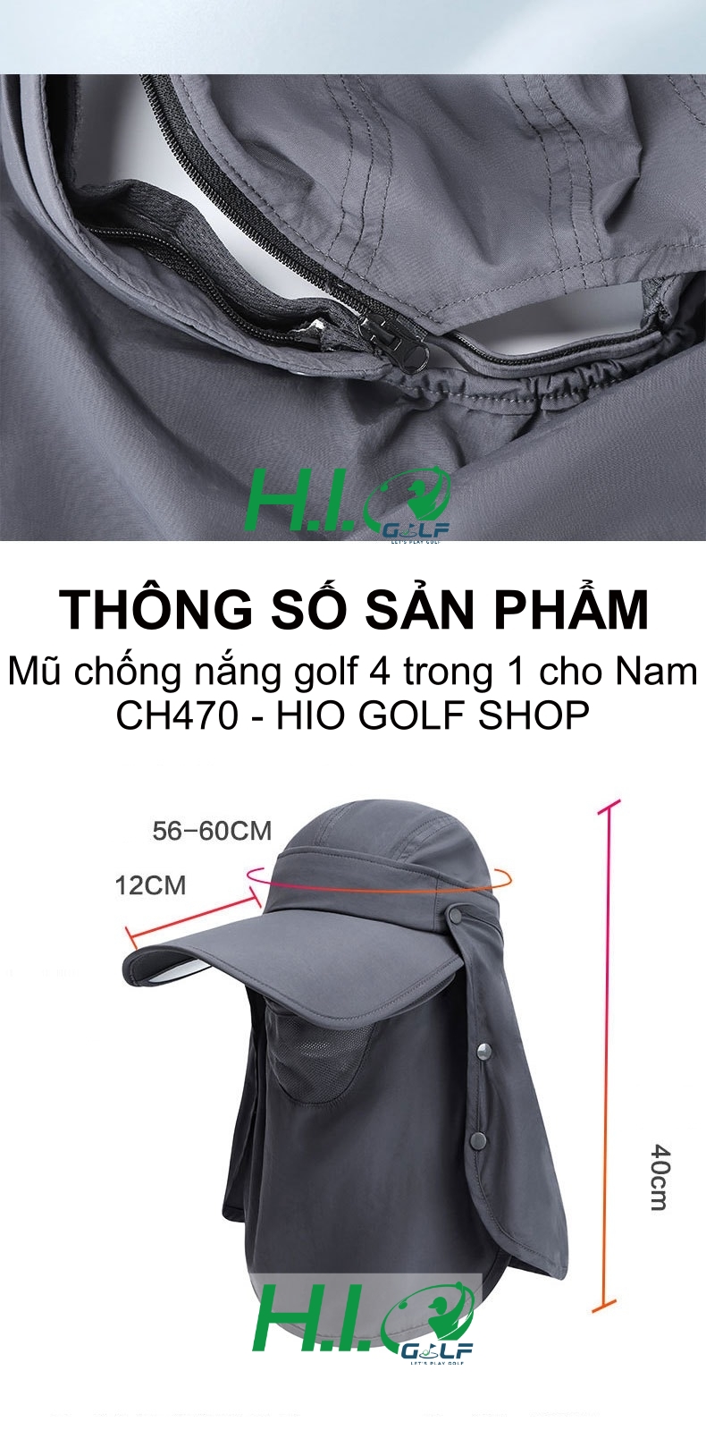 Mũ chống nắng golf 4 trong 1 cho Nam - CH470