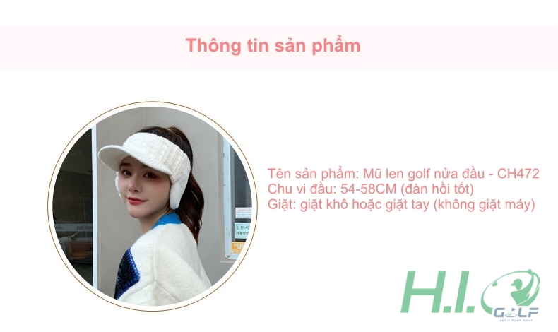Mũ len golf nữ nửa đầu thời trang - CH472