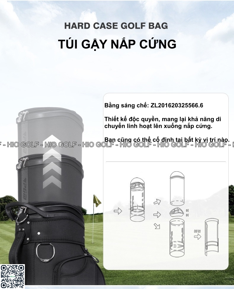 Túi gậy Golf PGM Full Set nắp cứng, 4 bánh xe di chuyển - CH383