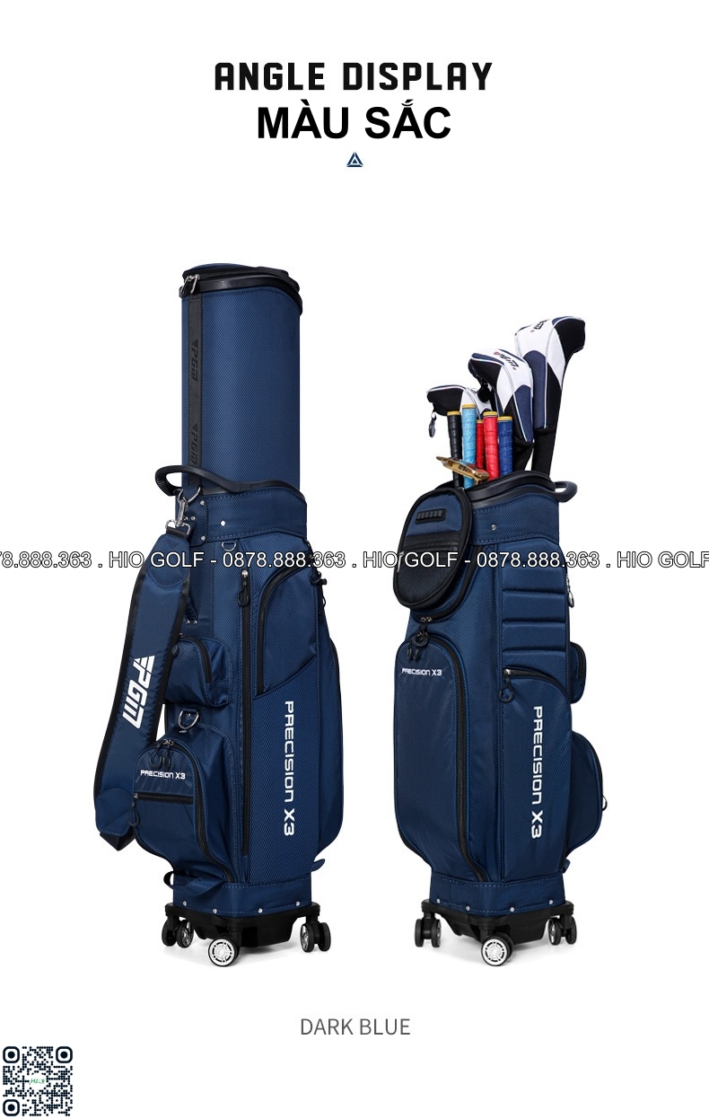 Túi gậy Golf PGM Precision X3 nắp cứng, 4 bánh xe vải bạt chống nước - CH397