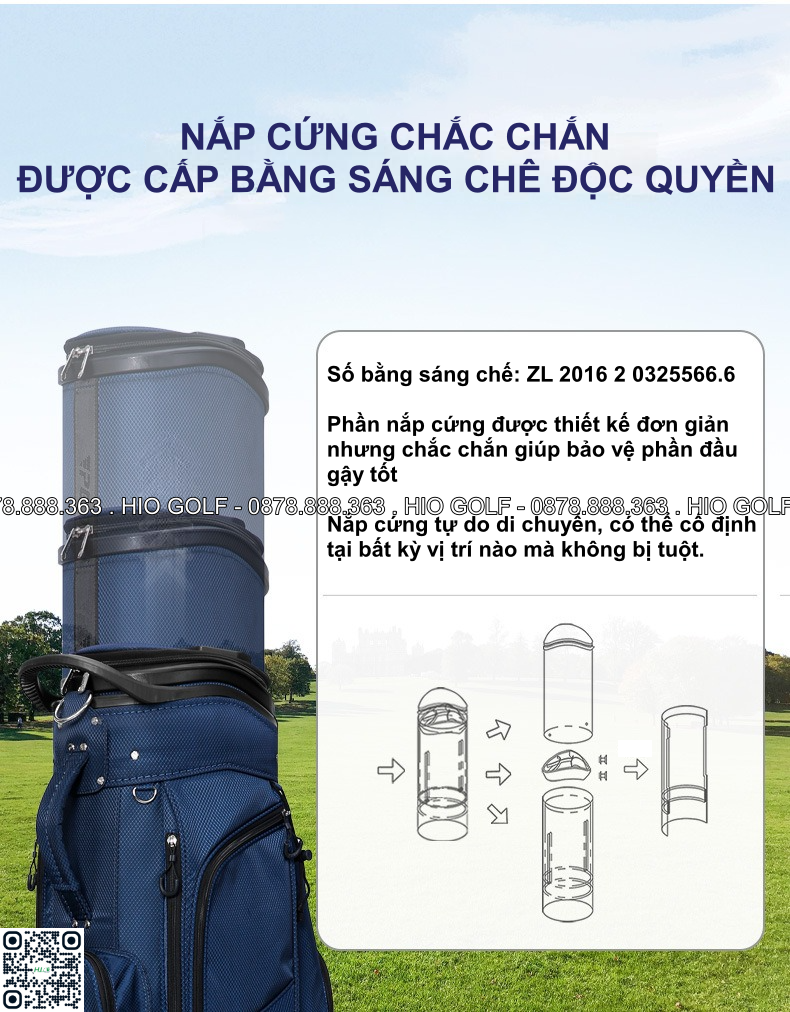 Túi gậy Golf PGM Precision X3 nắp cứng, 4 bánh xe vải bạt chống nước - CH397