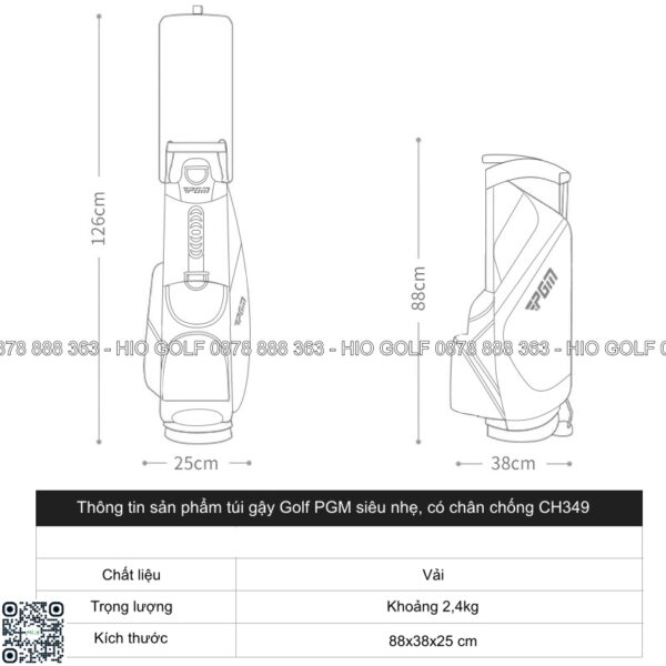 Túi gậy golf PGM siêu nhẹ, có chân chống - CH349