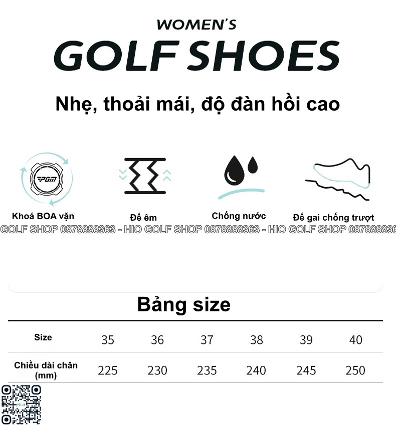 Giầy Golf Nữ PGM Khoá BOA Vặn Chống Nước - CH619