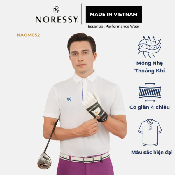 Áo Golf Nam Cộc Tay NORESSY Thoáng Mát, Thanh Lịch M052_WH