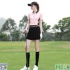 Set Áo váy golf nữ cao cấp ZG6 Golf – Áo polo hồng phối đen + Chân váy xếp ly thời trang