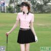 Set Áo váy golf nữ cao cấp ZG6 Golf – Áo polo hồng phối đen + Chân váy xếp ly thời trang