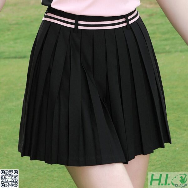 Set Áo váy golf nữ cao cấp ZG6 Golf – Áo polo hồng phối đen + Chân váy xếp ly thời trang